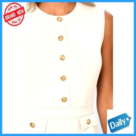 Sleeveless Knit Mini Dress Elegant Formal Work Office Casual Summer Wear - Picture 5 of 7